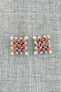 Coral & Sterling Silver Earrings - Calvert Lamy