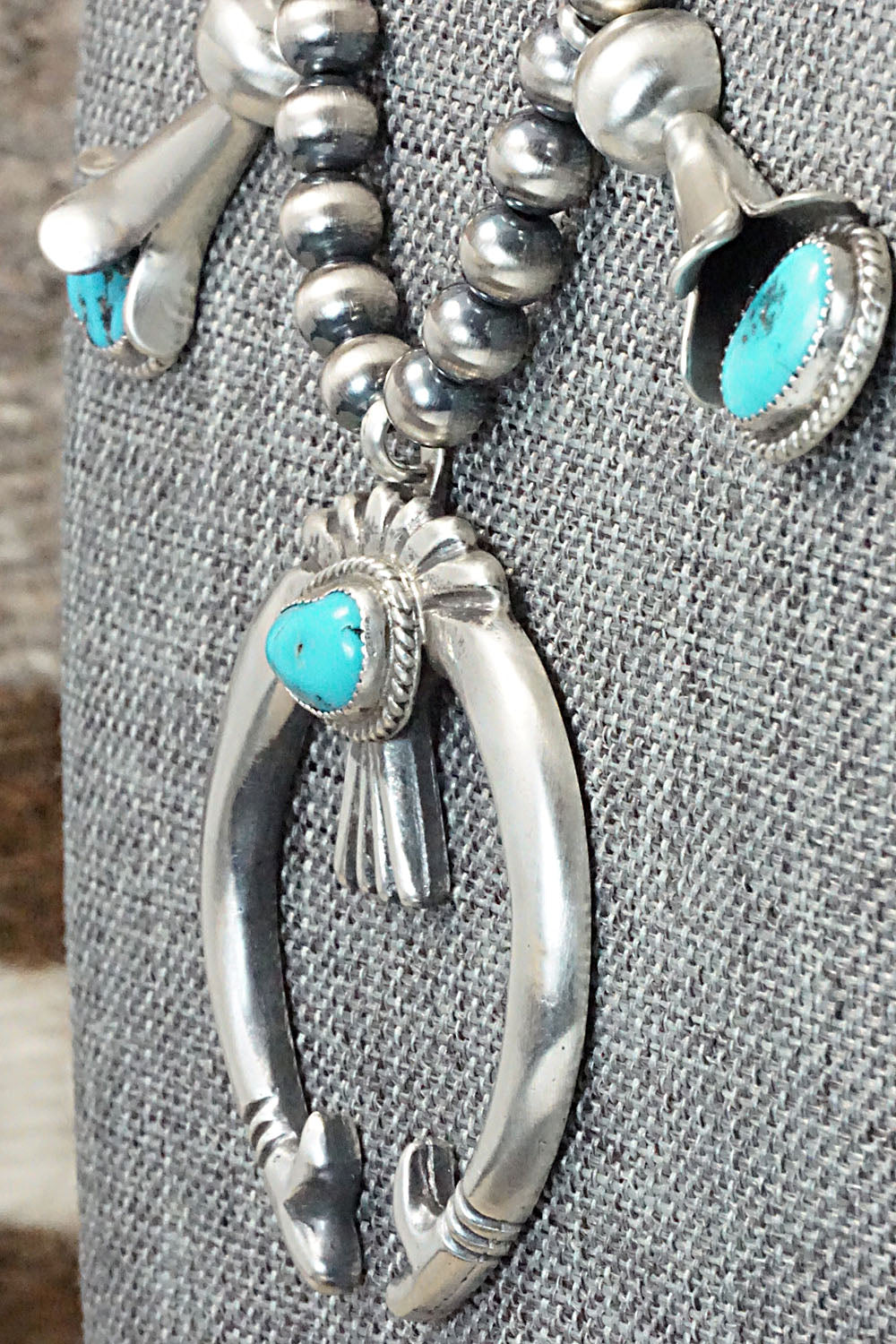 Turquoise & Sterling Silver Squash Blossom Necklace and Earrings - Derrick Gordon Jr.