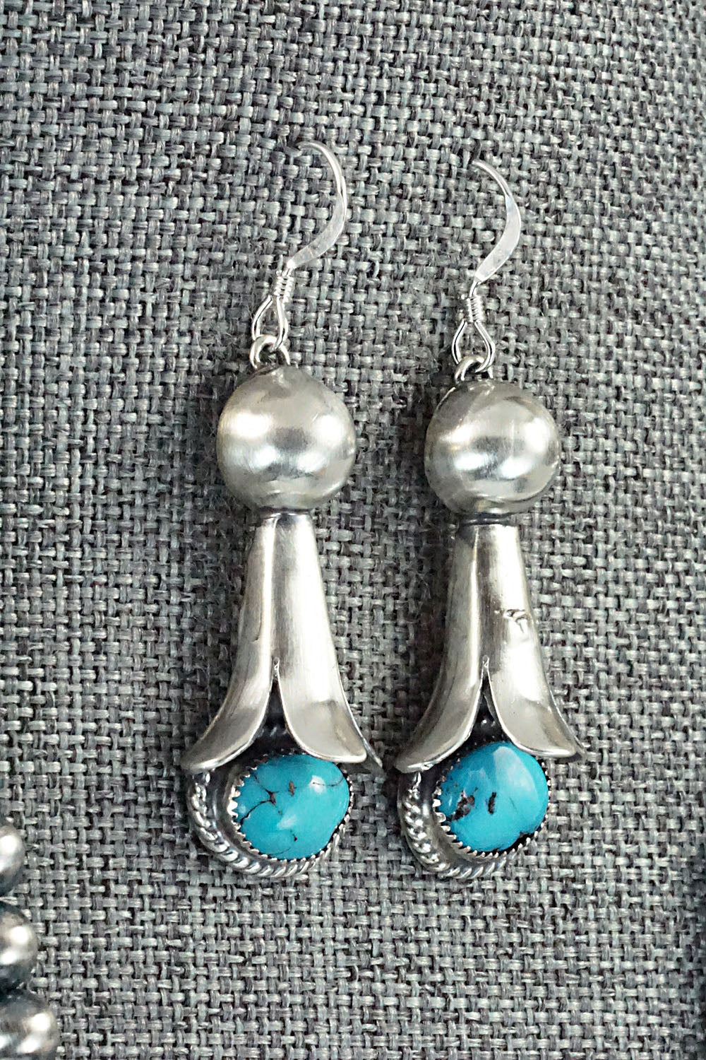 Turquoise & Sterling Silver Squash Blossom Necklace and Earrings - Derrick Gordon Jr.