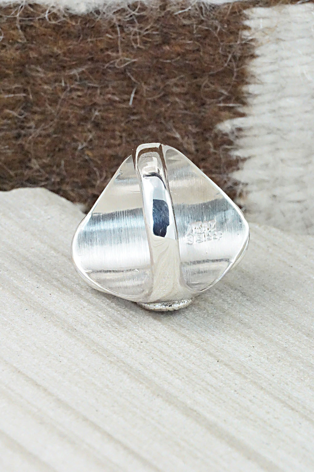 Turquoise, Coral & Sterling Silver Ring - Joy Calavaza - Size 12