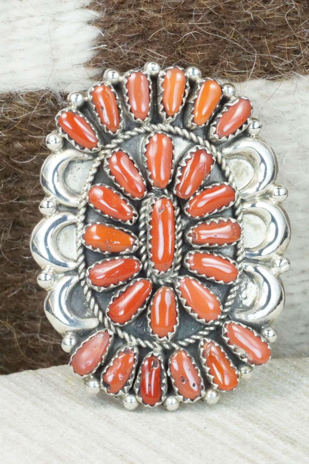 Coral and Sterling Silver Ring - Justina Wilson - Size 8