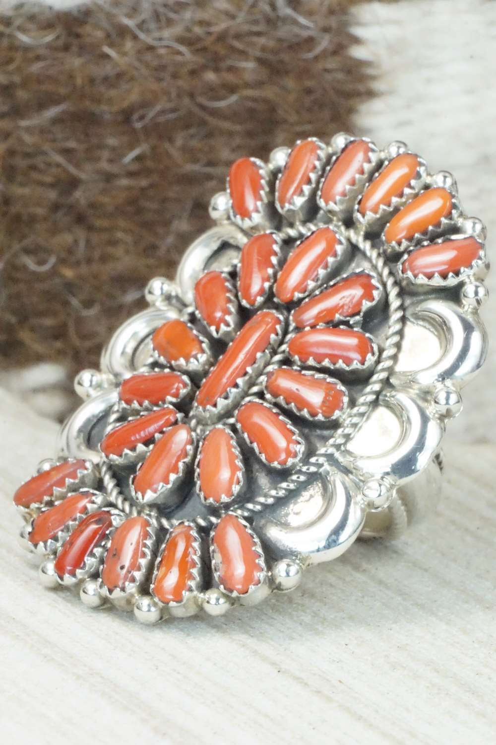 Coral and Sterling Silver Ring - Justina Wilson - Size 8