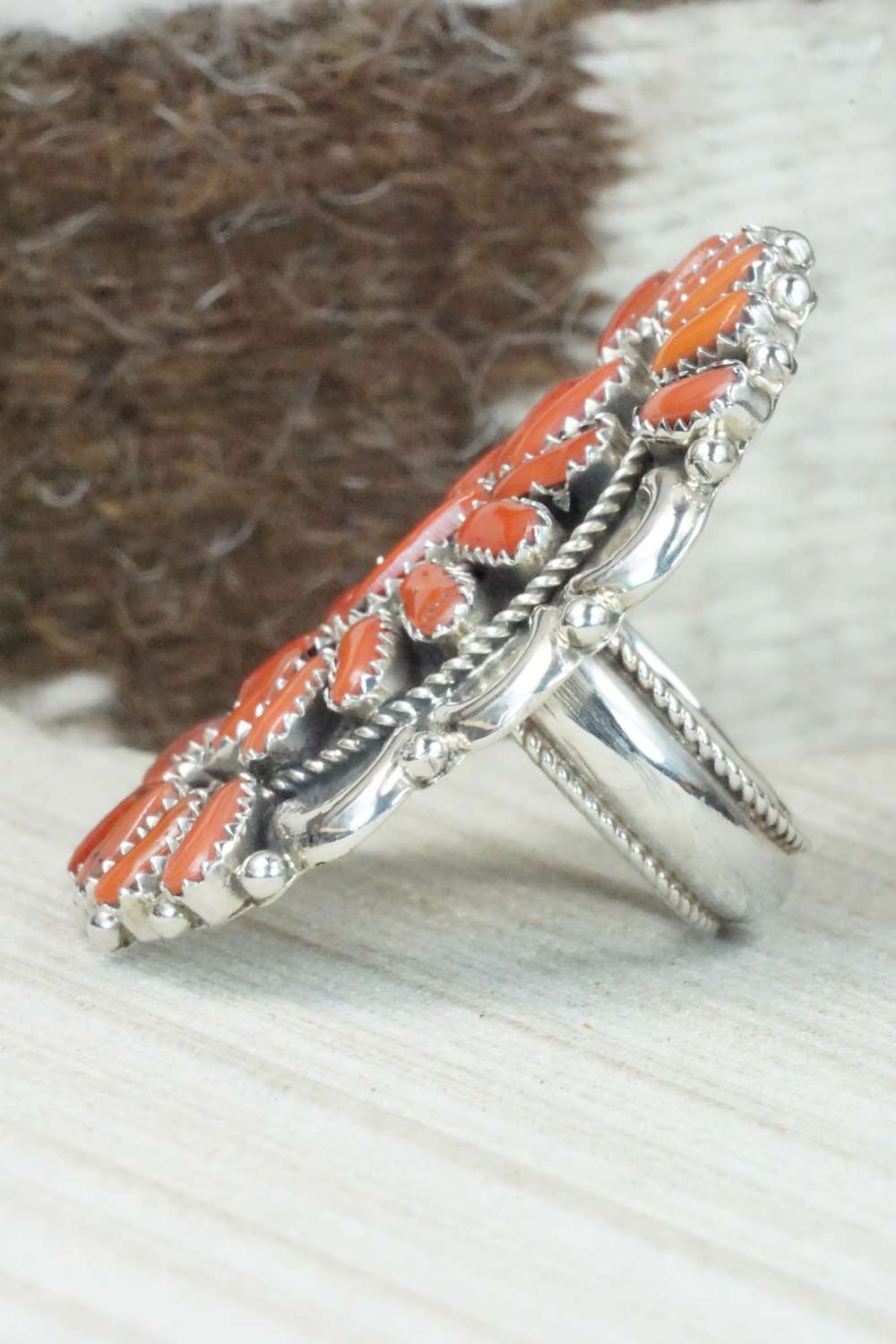 Coral and Sterling Silver Ring - Justina Wilson - Size 8