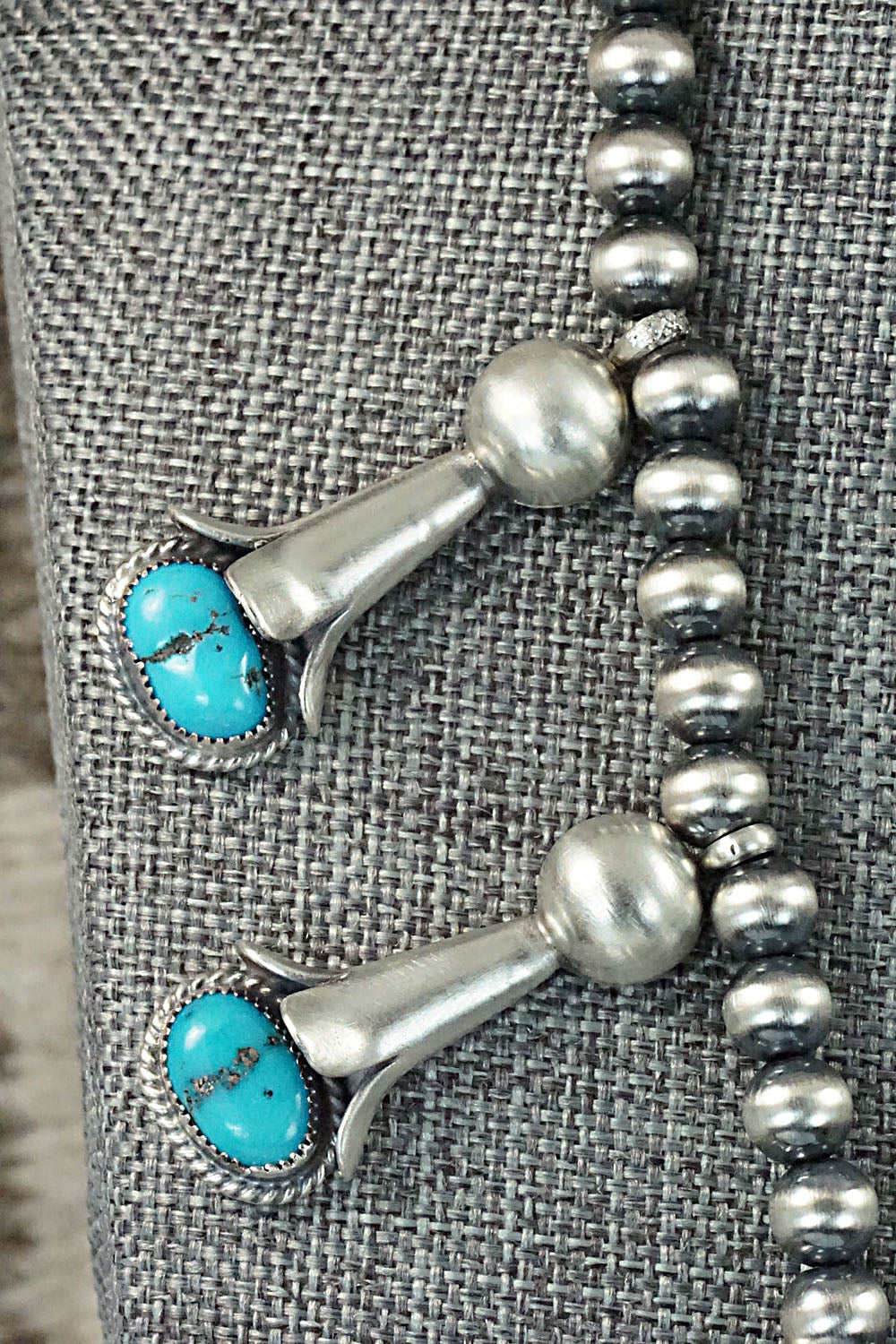 Turquoise & Sterling Silver Squash Blossom Necklace and Earrings - Derrick Gordon Jr.