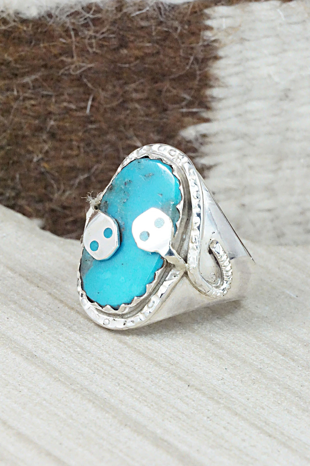 Turquoise & Sterling Silver Ring - Joy Calavaza - Size 12