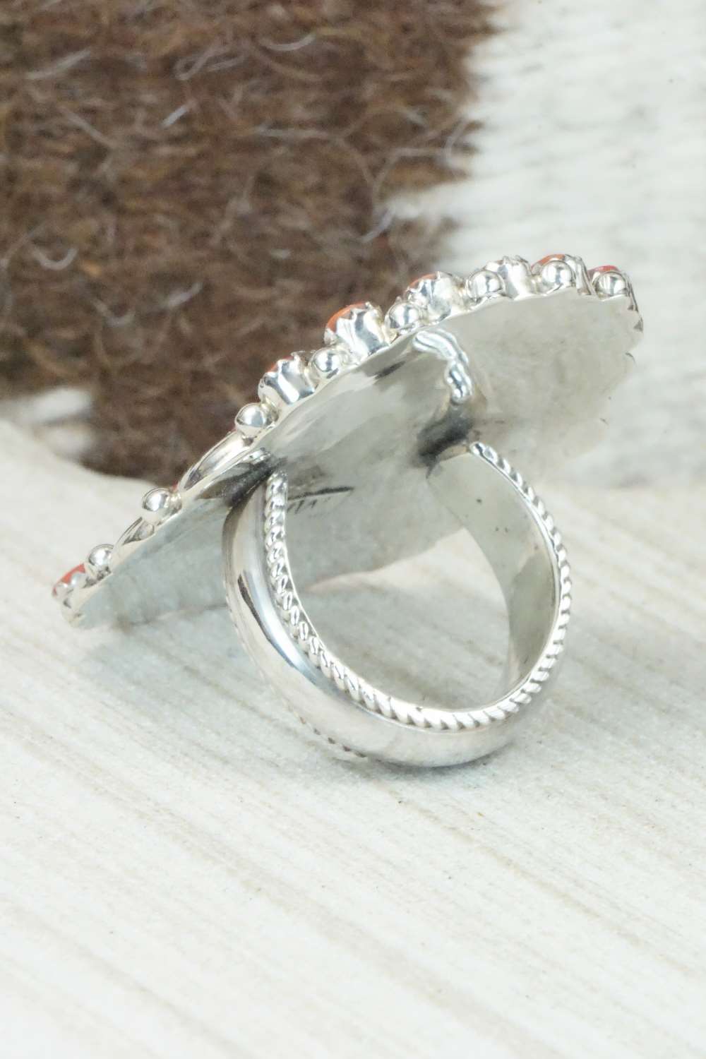 Coral and Sterling Silver Ring - Justina Wilson - Size 8