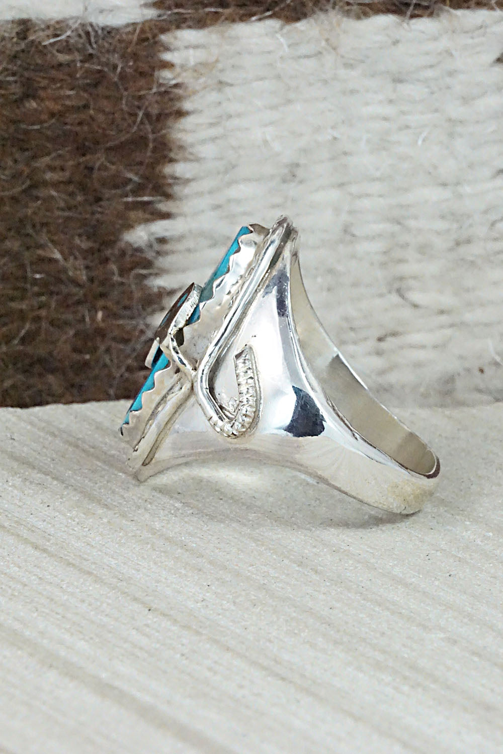 Turquoise & Sterling Silver Ring - Joy Calavaza - Size 12