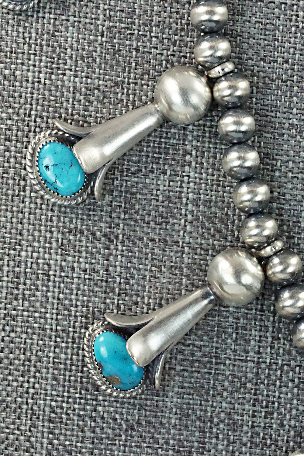 Turquoise & Sterling Silver Squash Blossom Necklace and Earrings - Derrick Gordon Jr.