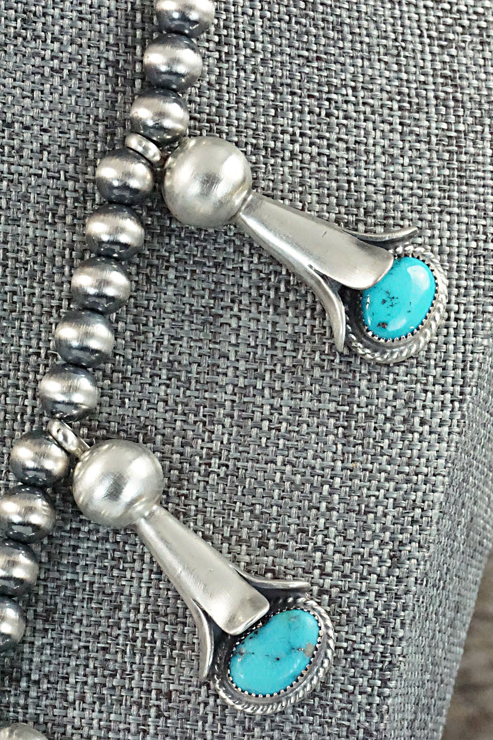 Turquoise & Sterling Silver Squash Blossom Necklace and Earrings - Derrick Gordon Jr.