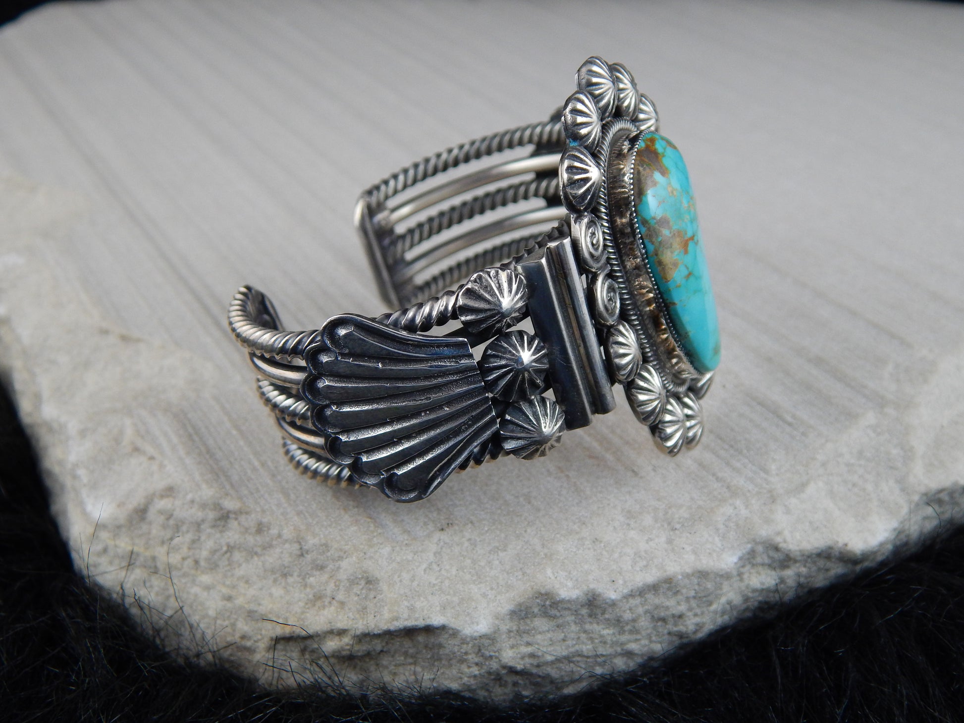 Navajo Turquoise & Sterling Silver Bracelet - Leon Martinez - High Lonesome Trading