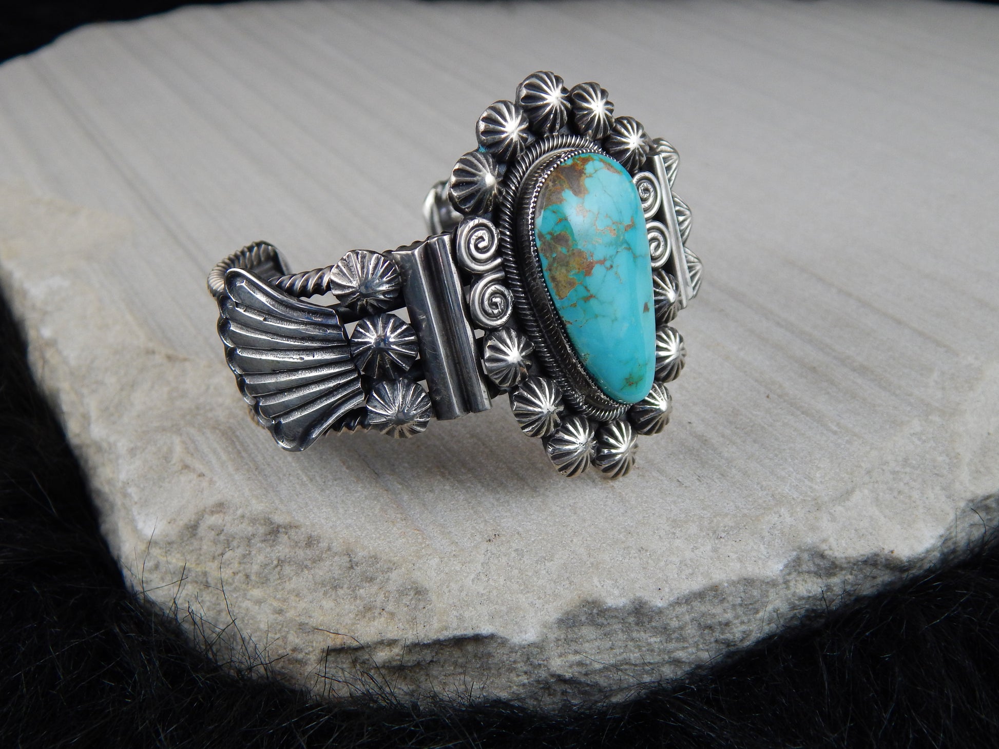 Navajo Turquoise & Sterling Silver Bracelet - Leon Martinez - High Lonesome Trading