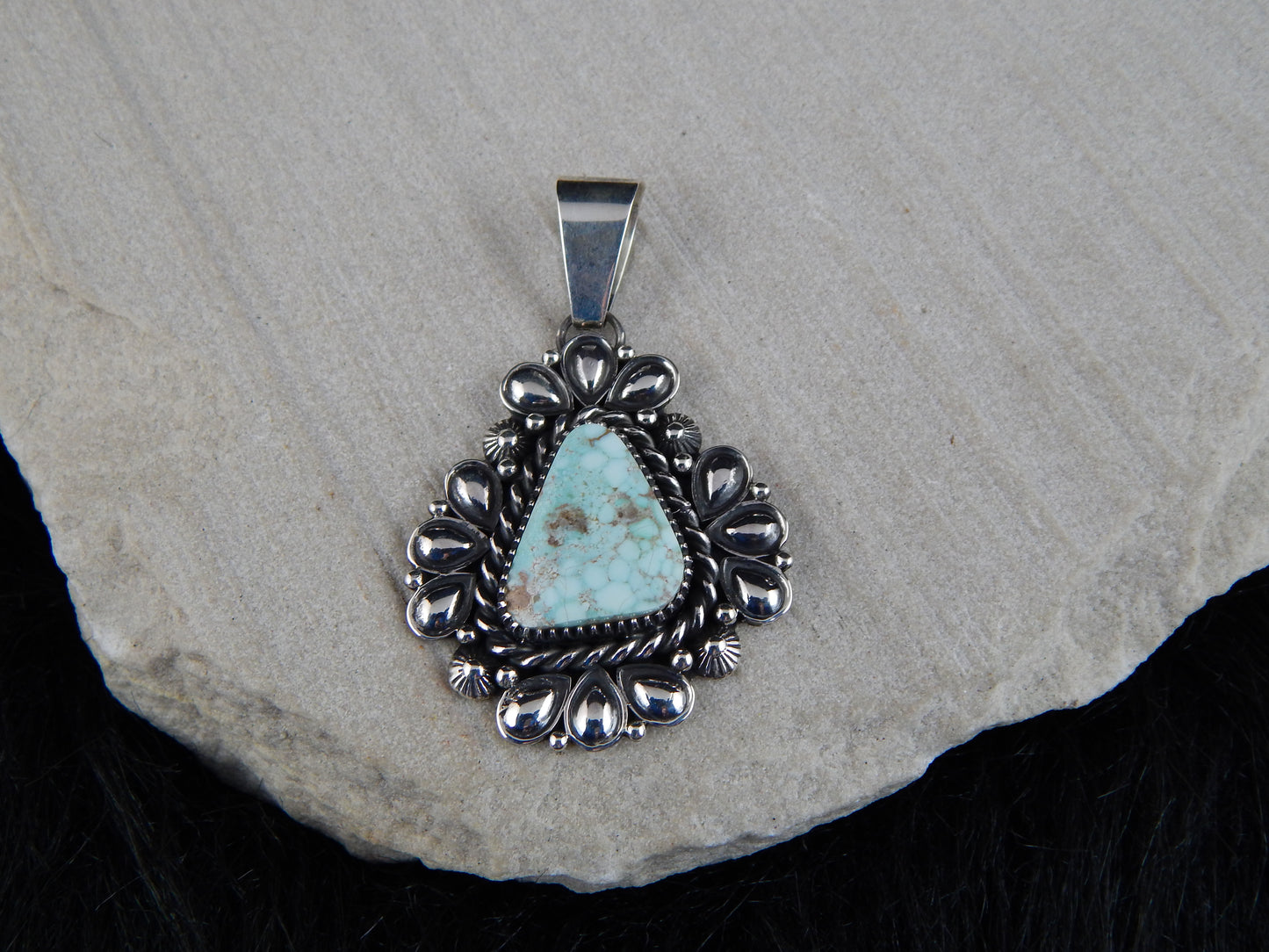 Navajo Sterling Silver & Turquoise Pendant - Derrick Gordon - High Lonesome Trading