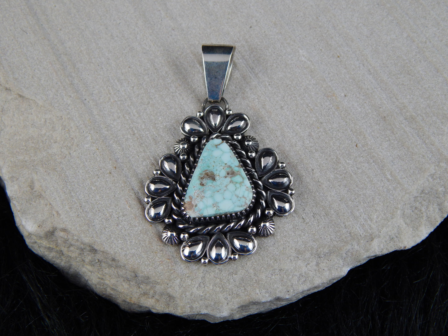 Navajo Sterling Silver & Turquoise Pendant - Derrick Gordon - High Lonesome Trading