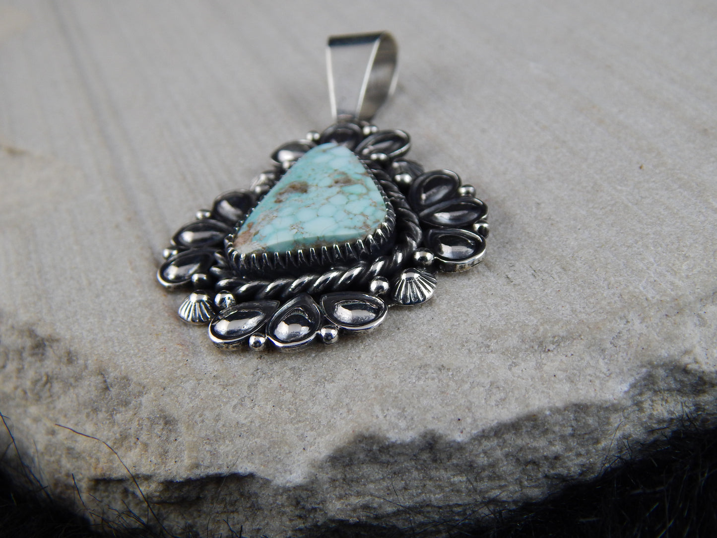 Navajo Sterling Silver & Turquoise Pendant - Derrick Gordon - High Lonesome Trading