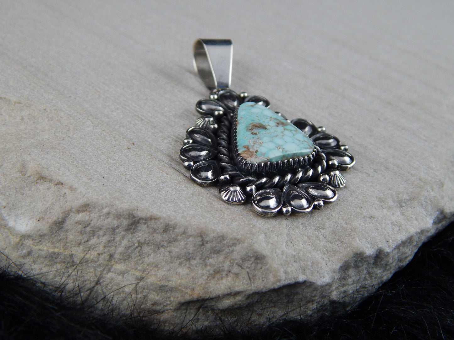 Navajo Sterling Silver & Turquoise Pendant - Derrick Gordon - High Lonesome Trading