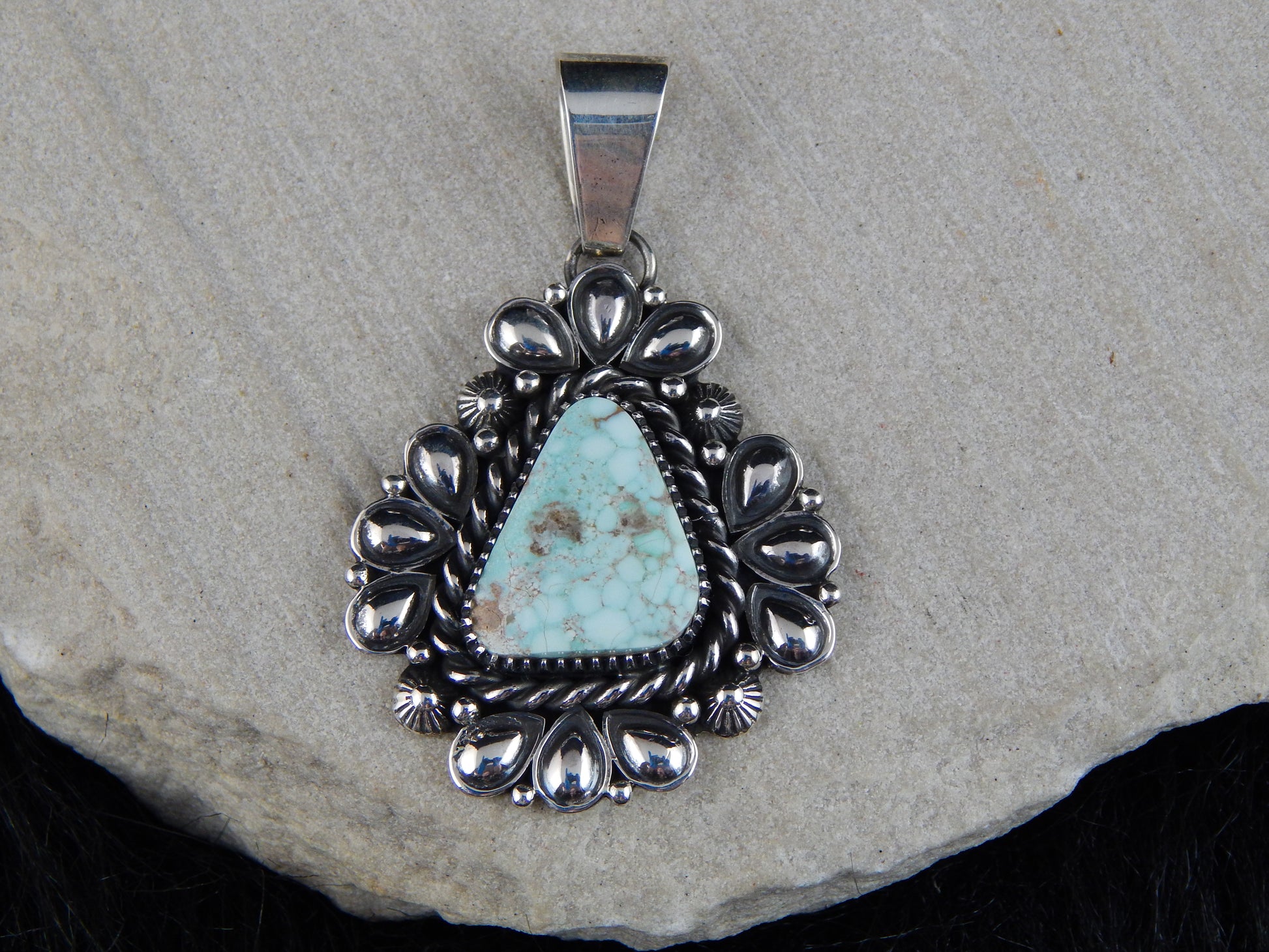 Navajo Sterling Silver & Turquoise Pendant - Derrick Gordon - High Lonesome Trading