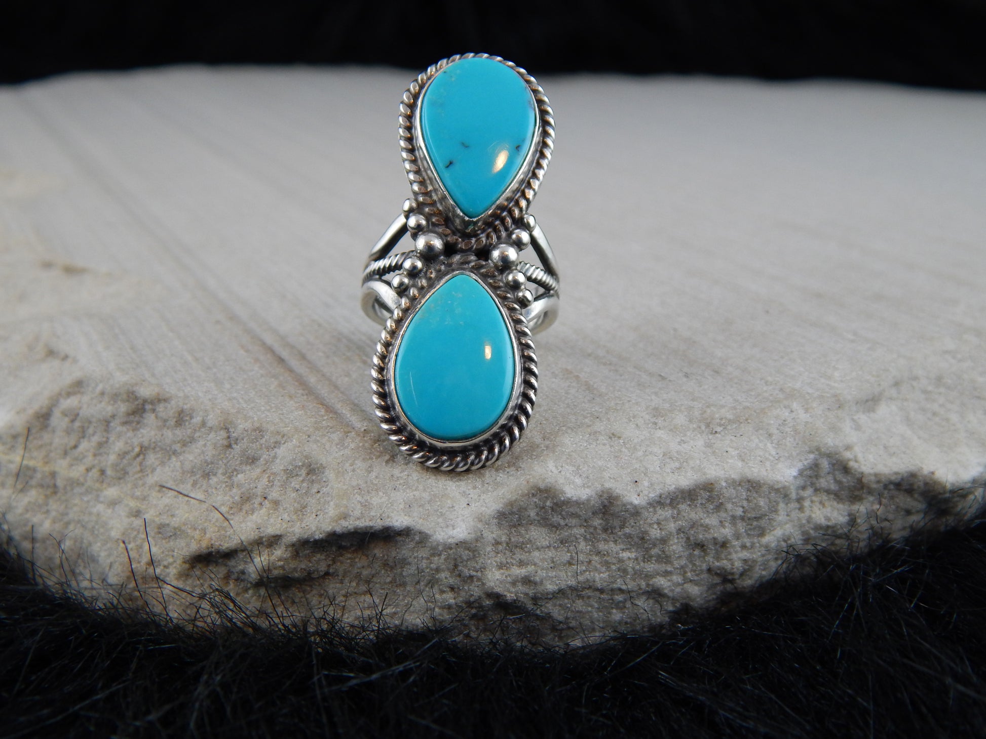 Navajo Turquoise & Sterling Silver Ring - Gloria Begay - High Lonesome Trading
