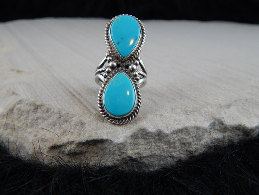 Navajo Turquoise & Sterling Silver Ring - Gloria Begay - High Lonesome Trading