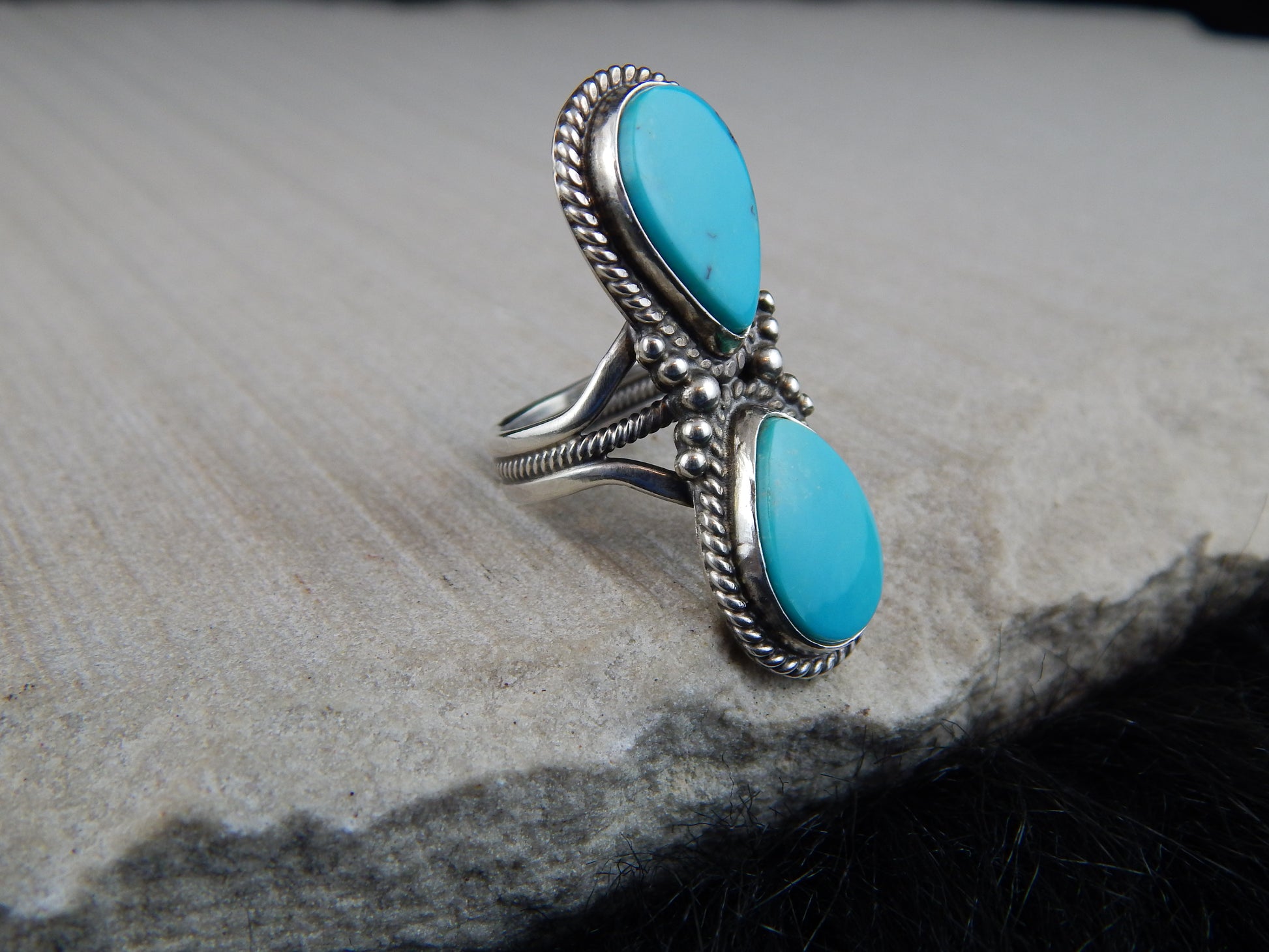 Navajo Turquoise & Sterling Silver Ring - Gloria Begay - High Lonesome Trading