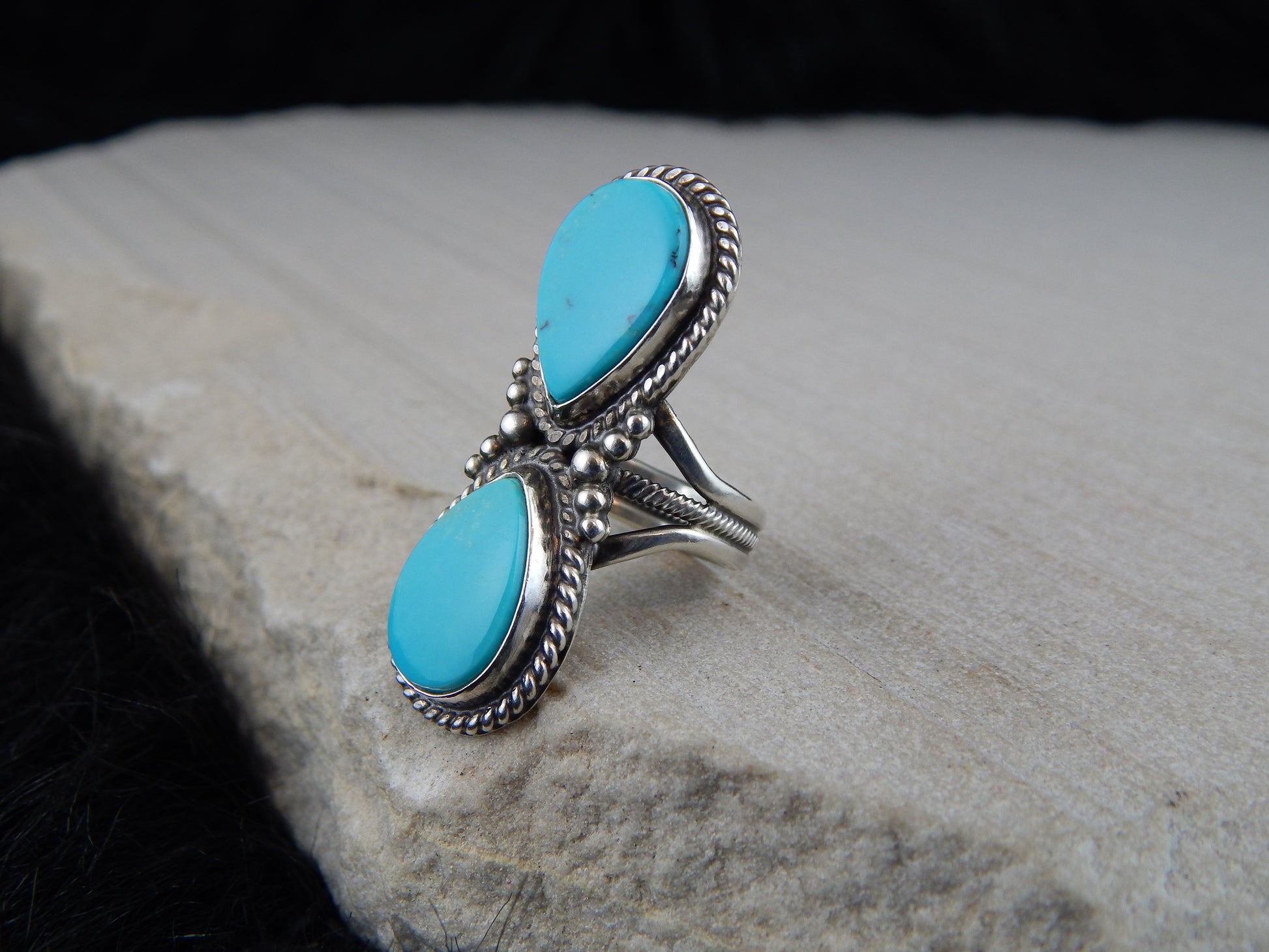 Navajo Turquoise & Sterling Silver Ring - Gloria Begay - High Lonesome Trading