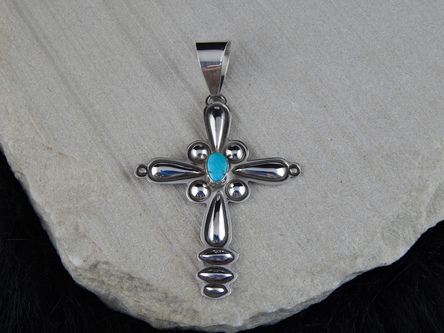 Navajo Turquoise & Sterling Silver Cross Pendant - Alex Sanchez - High Lonesome Trading