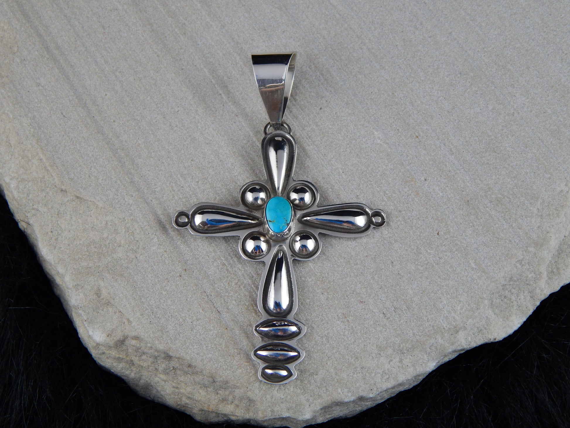 Navajo Turquoise & Sterling Silver Cross Pendant - Alex Sanchez - High Lonesome Trading