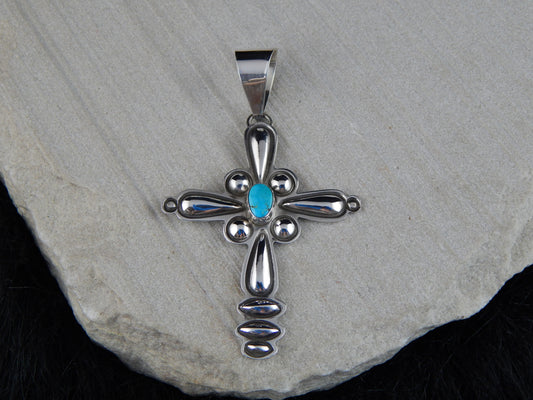 Navajo Turquoise & Sterling Silver Cross Pendant - Alex Sanchez - High Lonesome Trading