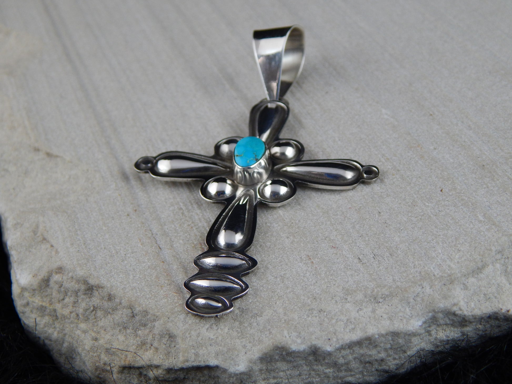 Navajo Turquoise & Sterling Silver Cross Pendant - Alex Sanchez - High Lonesome Trading