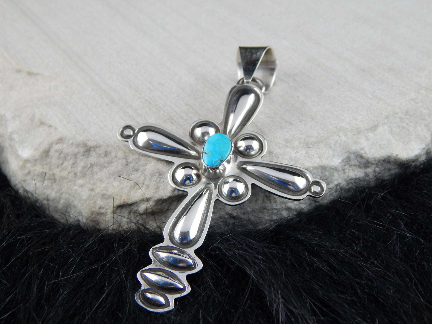 Navajo Turquoise & Sterling Silver Cross Pendant - Alex Sanchez - High Lonesome Trading