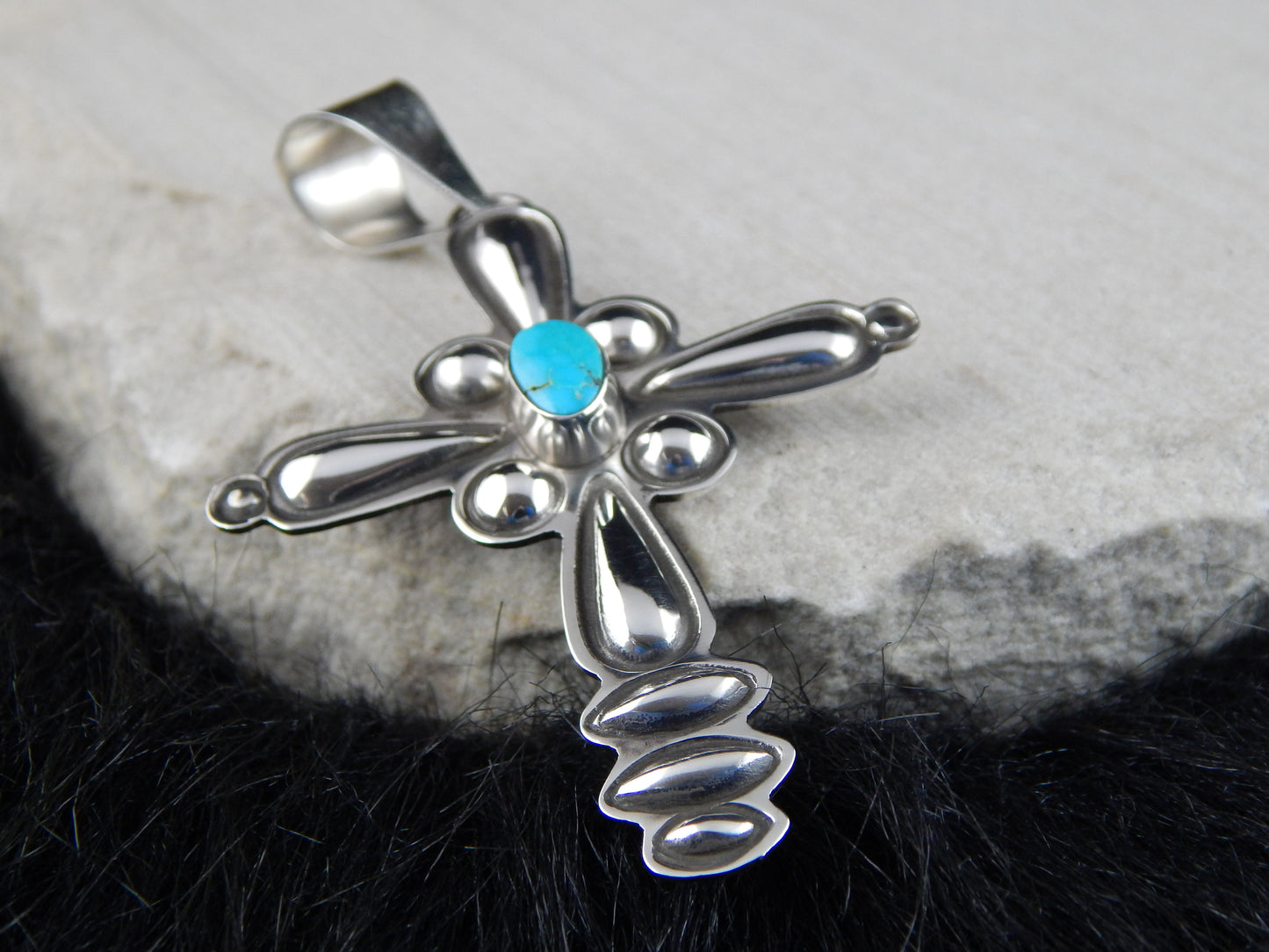 Navajo Turquoise & Sterling Silver Cross Pendant - Alex Sanchez - High Lonesome Trading