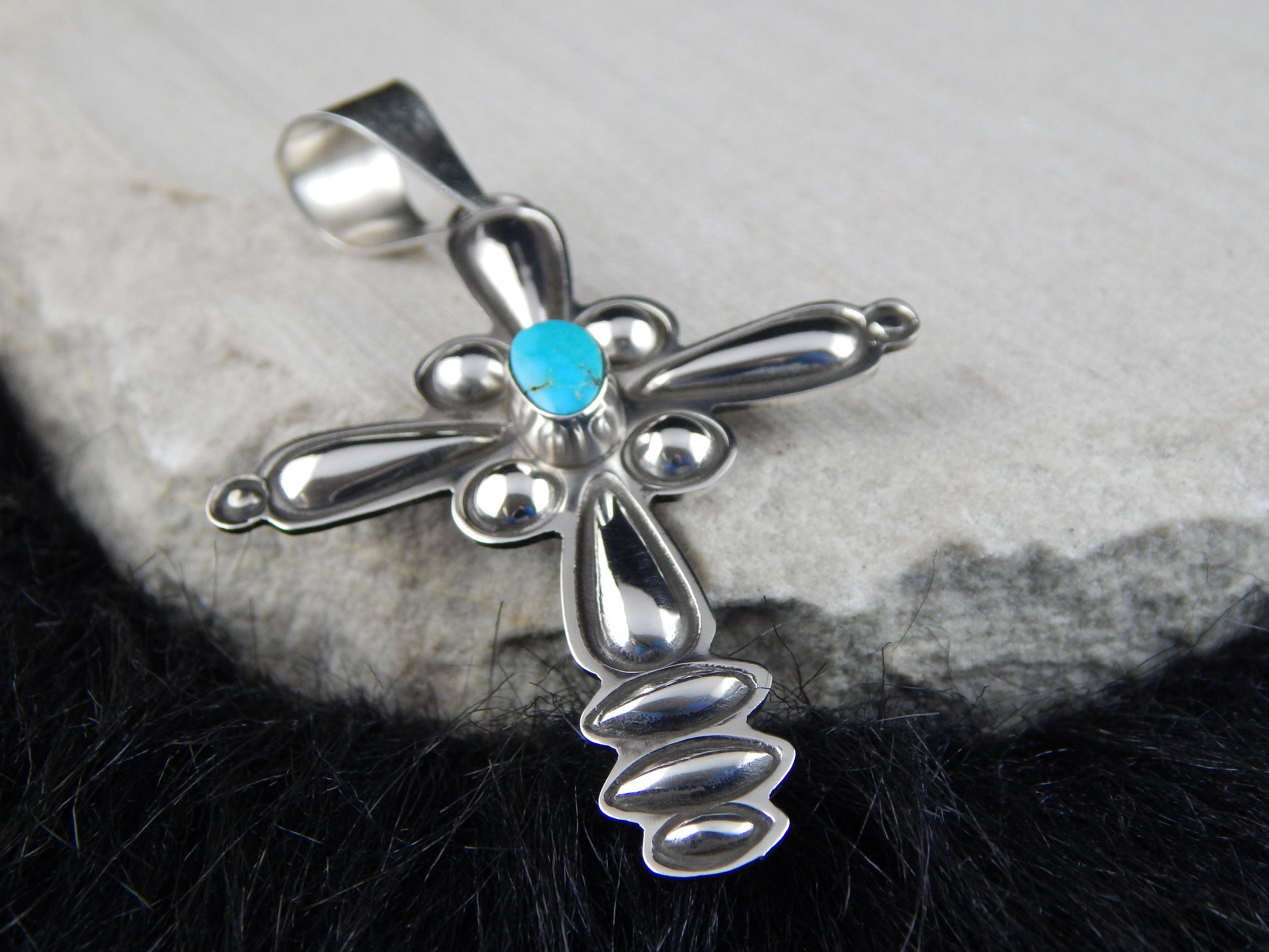 Navajo Turquoise & Sterling Silver Cross Pendant - Alex Sanchez - High Lonesome Trading