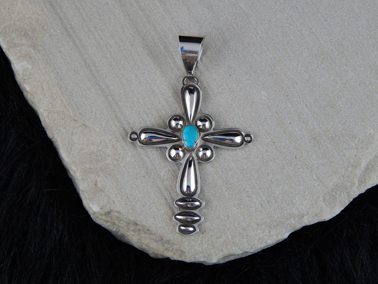 Navajo Turquoise & Sterling Silver Cross Pendant - Alex Sanchez - High Lonesome Trading