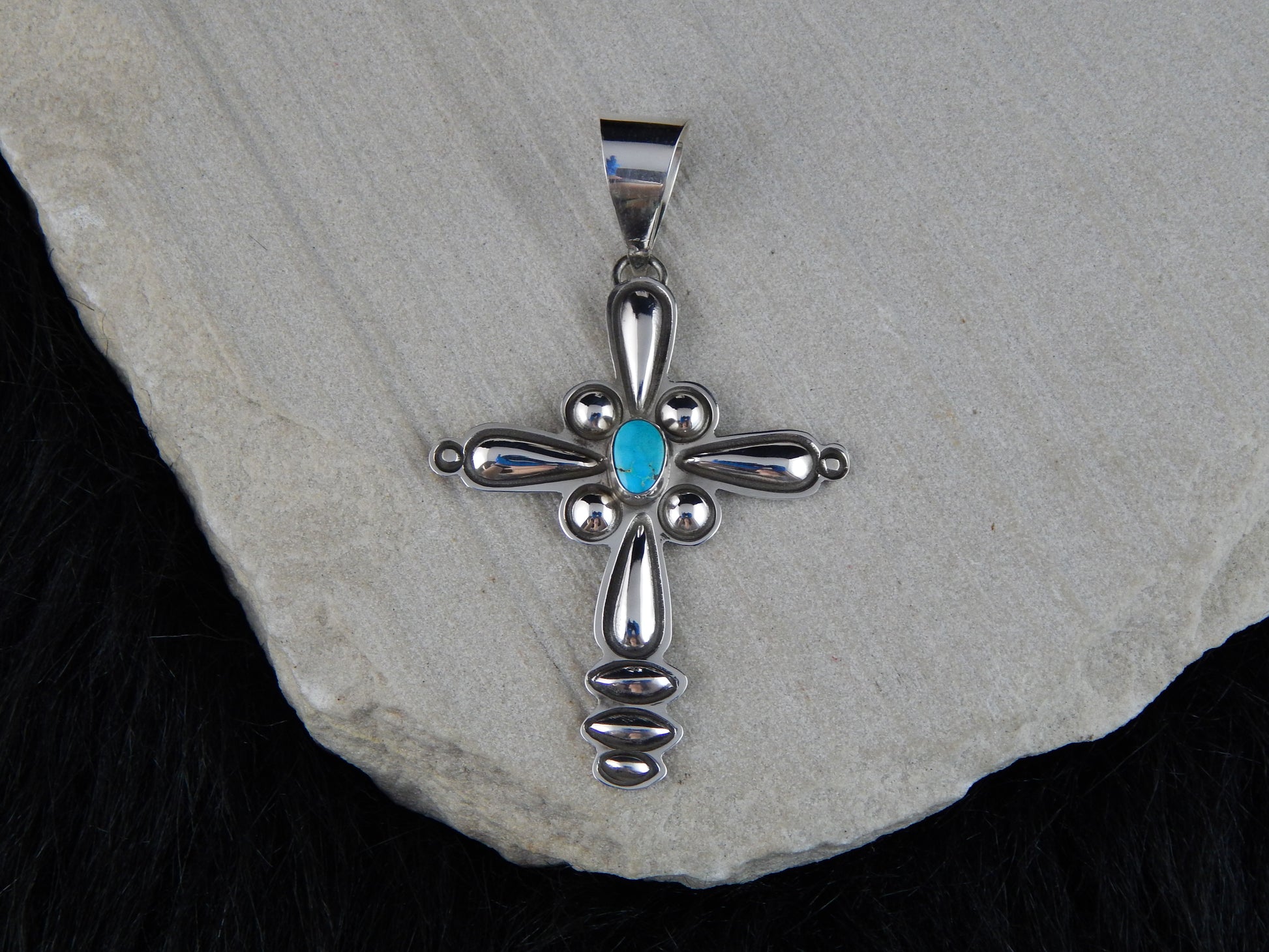 Navajo Turquoise & Sterling Silver Cross Pendant - Alex Sanchez - High Lonesome Trading