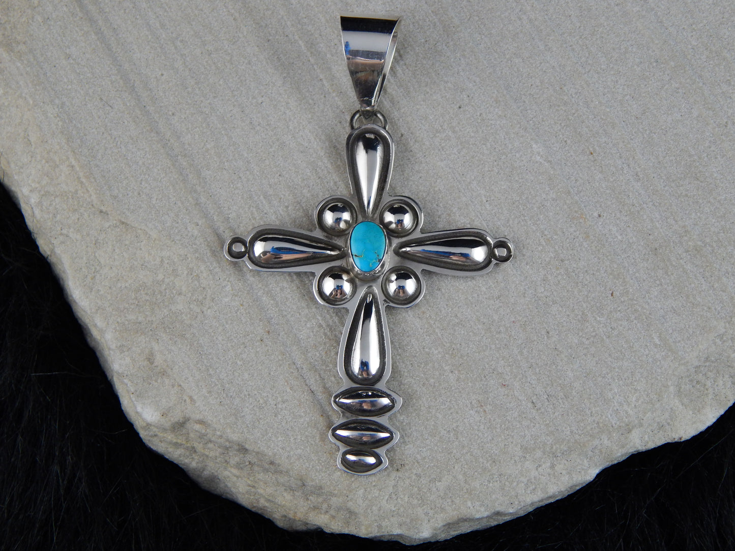 Navajo Turquoise & Sterling Silver Cross Pendant - Alex Sanchez - High Lonesome Trading