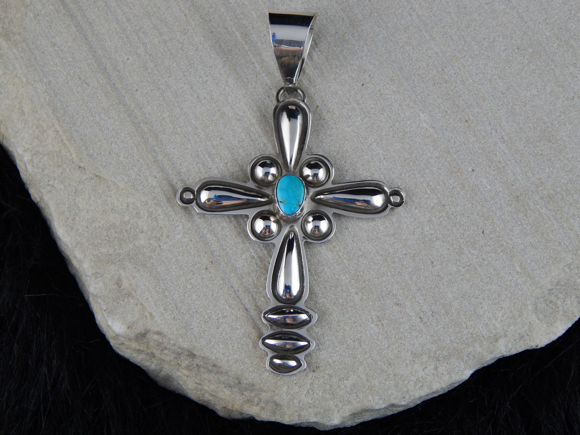 Navajo Turquoise & Sterling Silver Cross Pendant - Alex Sanchez - High Lonesome Trading