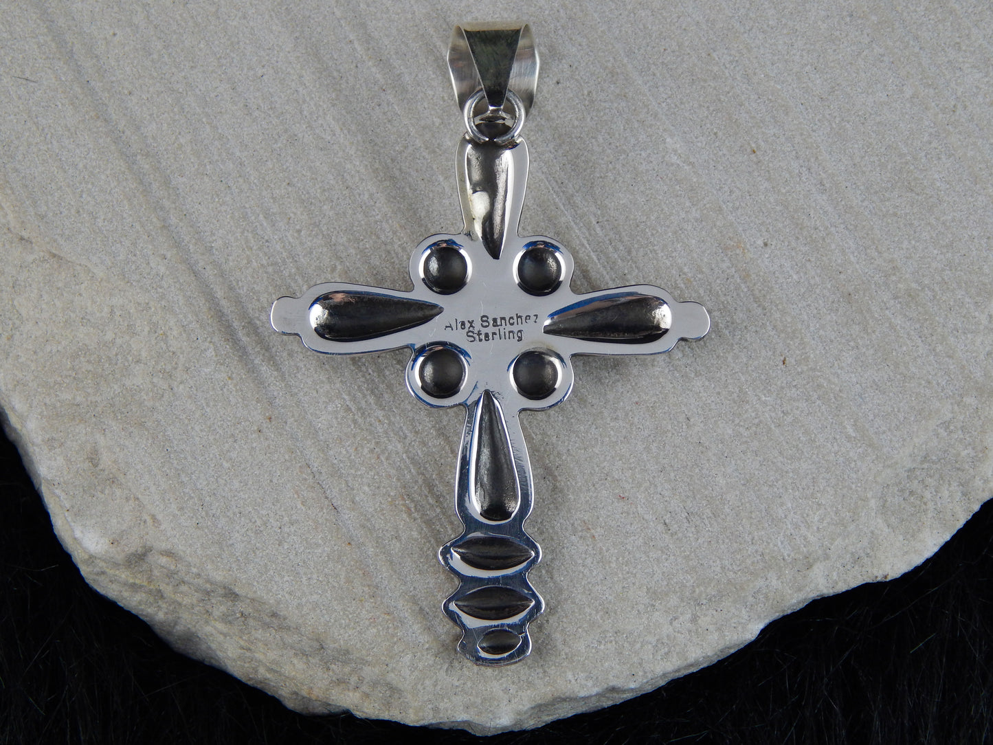 Navajo Turquoise & Sterling Silver Cross Pendant - Alex Sanchez - High Lonesome Trading