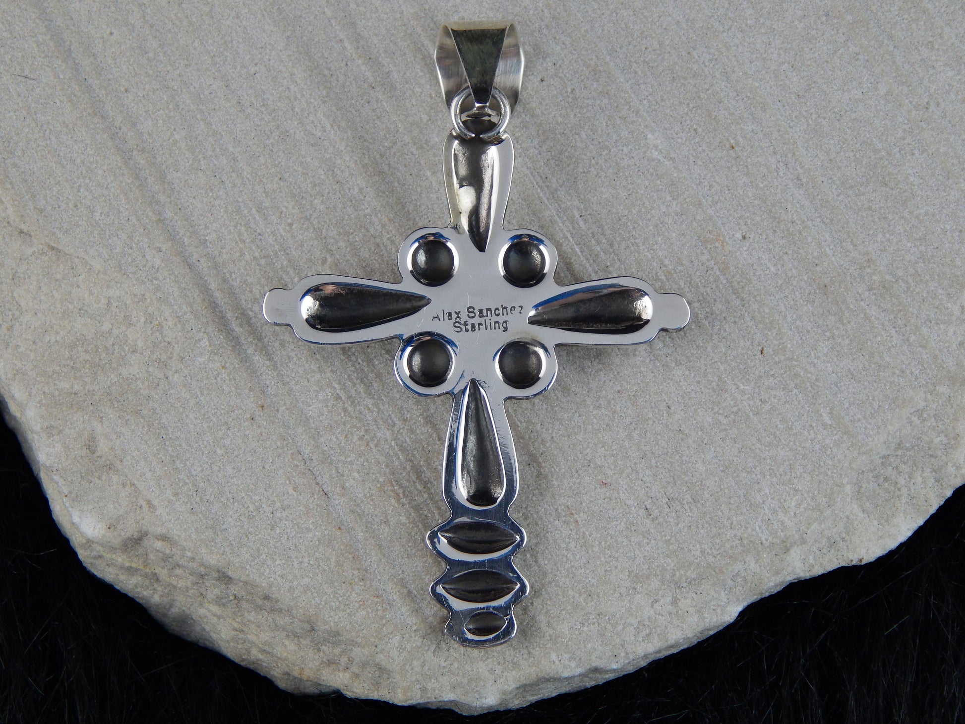 Navajo Turquoise & Sterling Silver Cross Pendant - Alex Sanchez - High Lonesome Trading