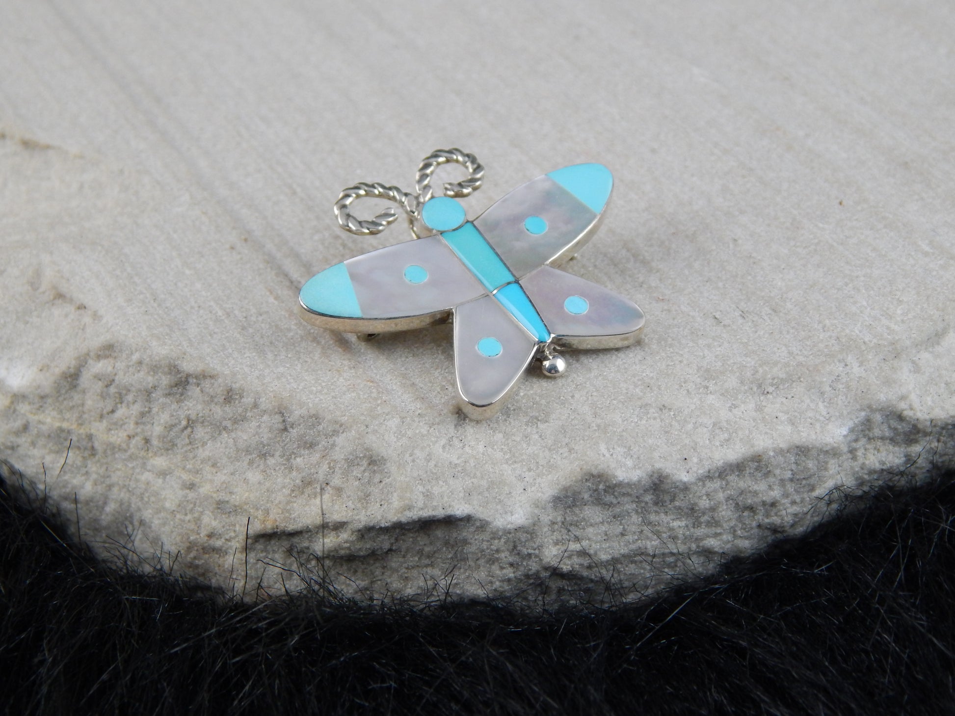 Zuni Sterling Silver & Turquoise Pendant & Pin - Leavus Ahiyite - High Lonesome Trading