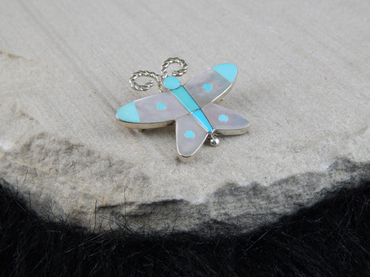Zuni Sterling Silver & Turquoise Pendant & Pin - Leavus Ahiyite - High Lonesome Trading
