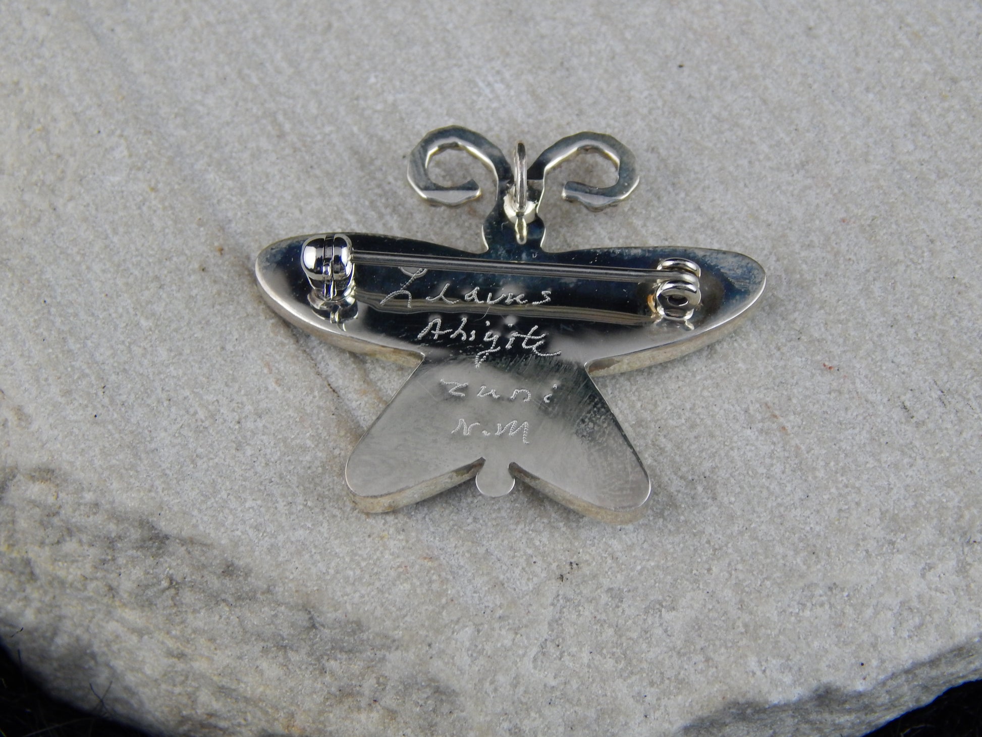 Zuni Sterling Silver & Turquoise Pendant & Pin - Leavus Ahiyite - High Lonesome Trading