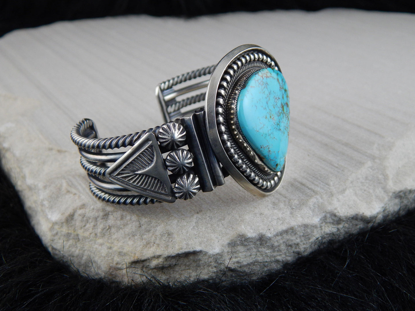 Navajo Turquoise & Sterling Silver Bracelet - Leon Martinez - High Lonesome Trading
