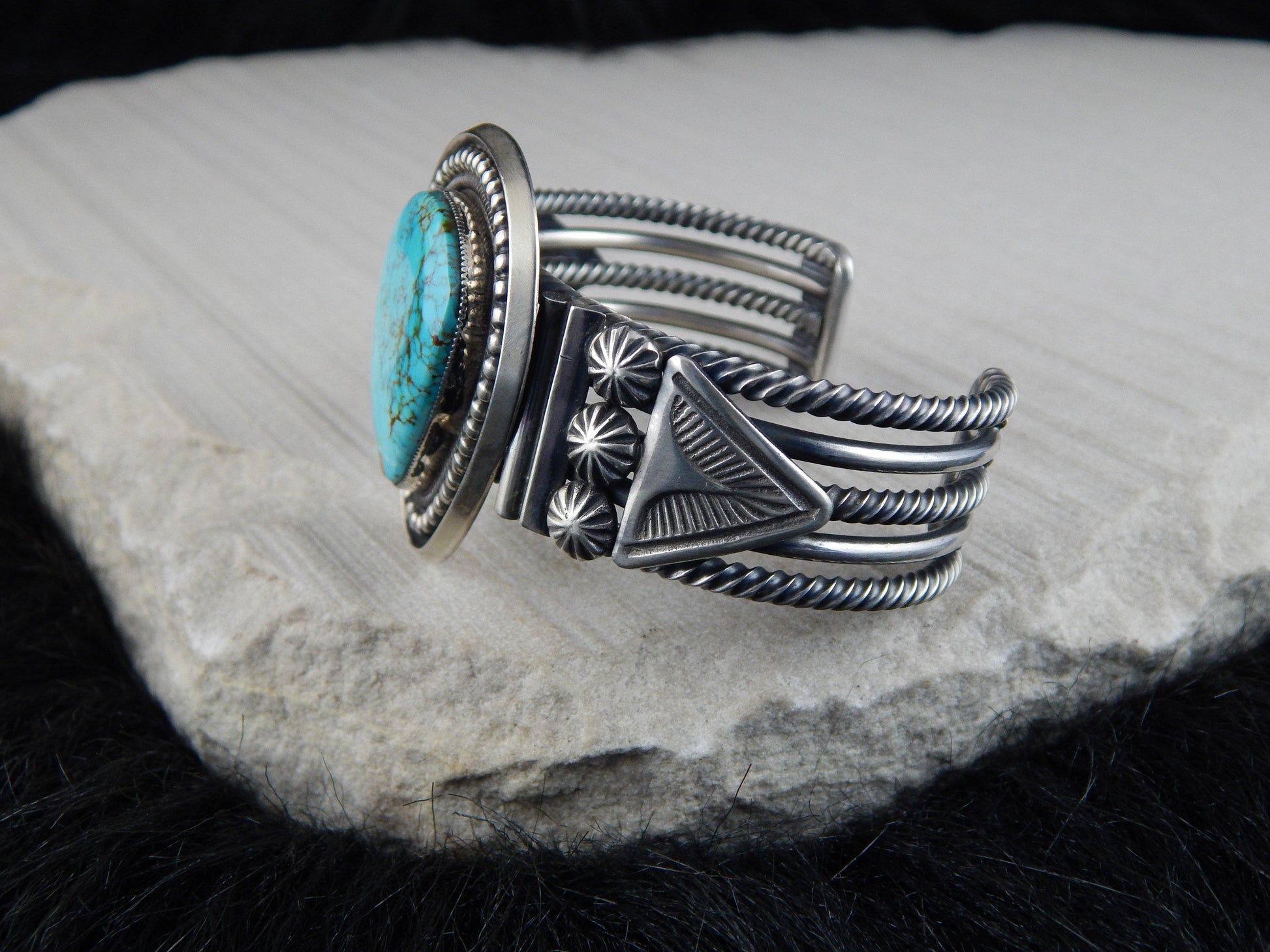 Navajo Turquoise & Sterling Silver Bracelet - Leon Martinez - High Lonesome Trading