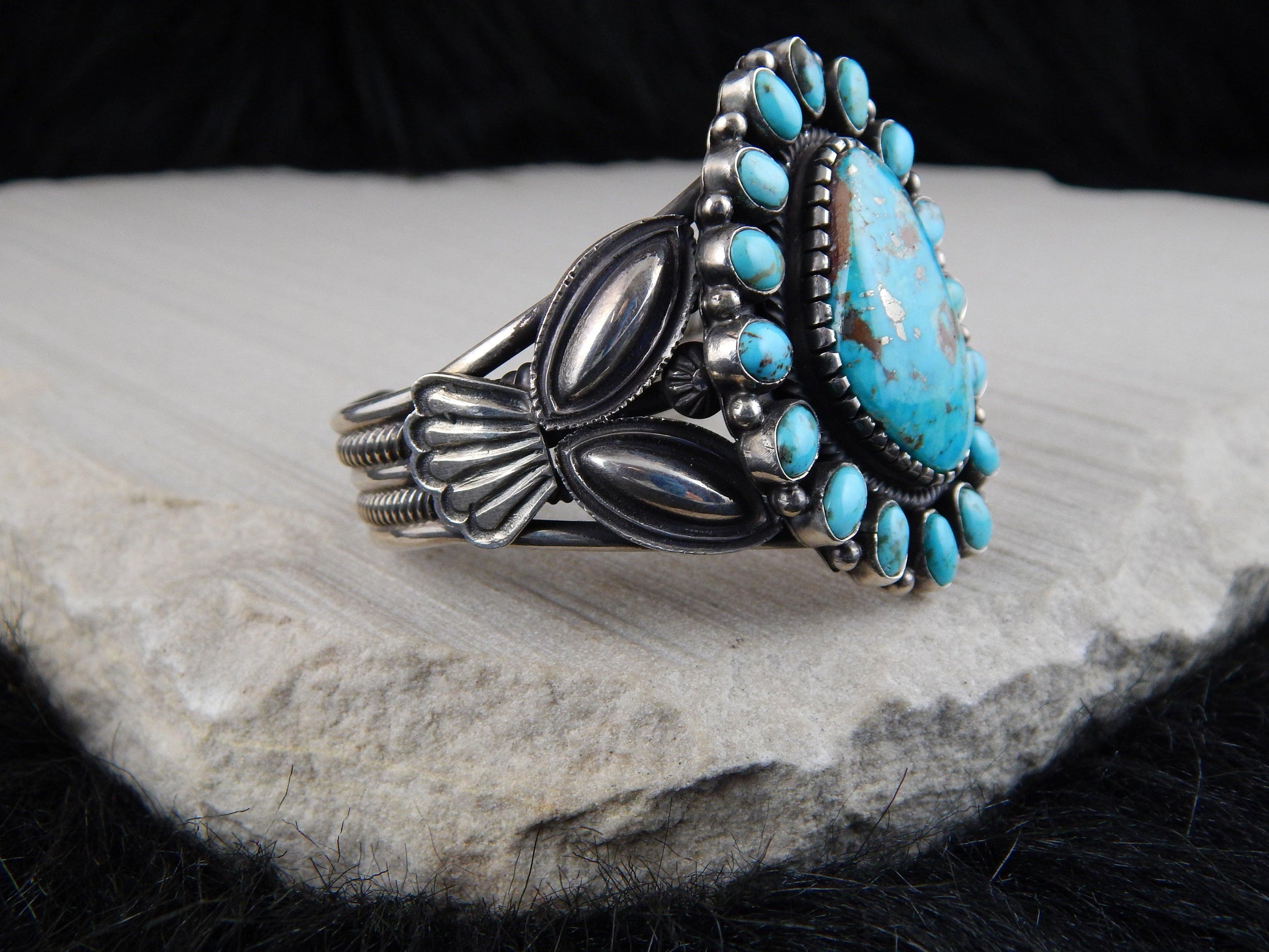 Navajo Sterling Silver & Turquoise Bracelet - Leon Martinez - High Lonesome Trading
