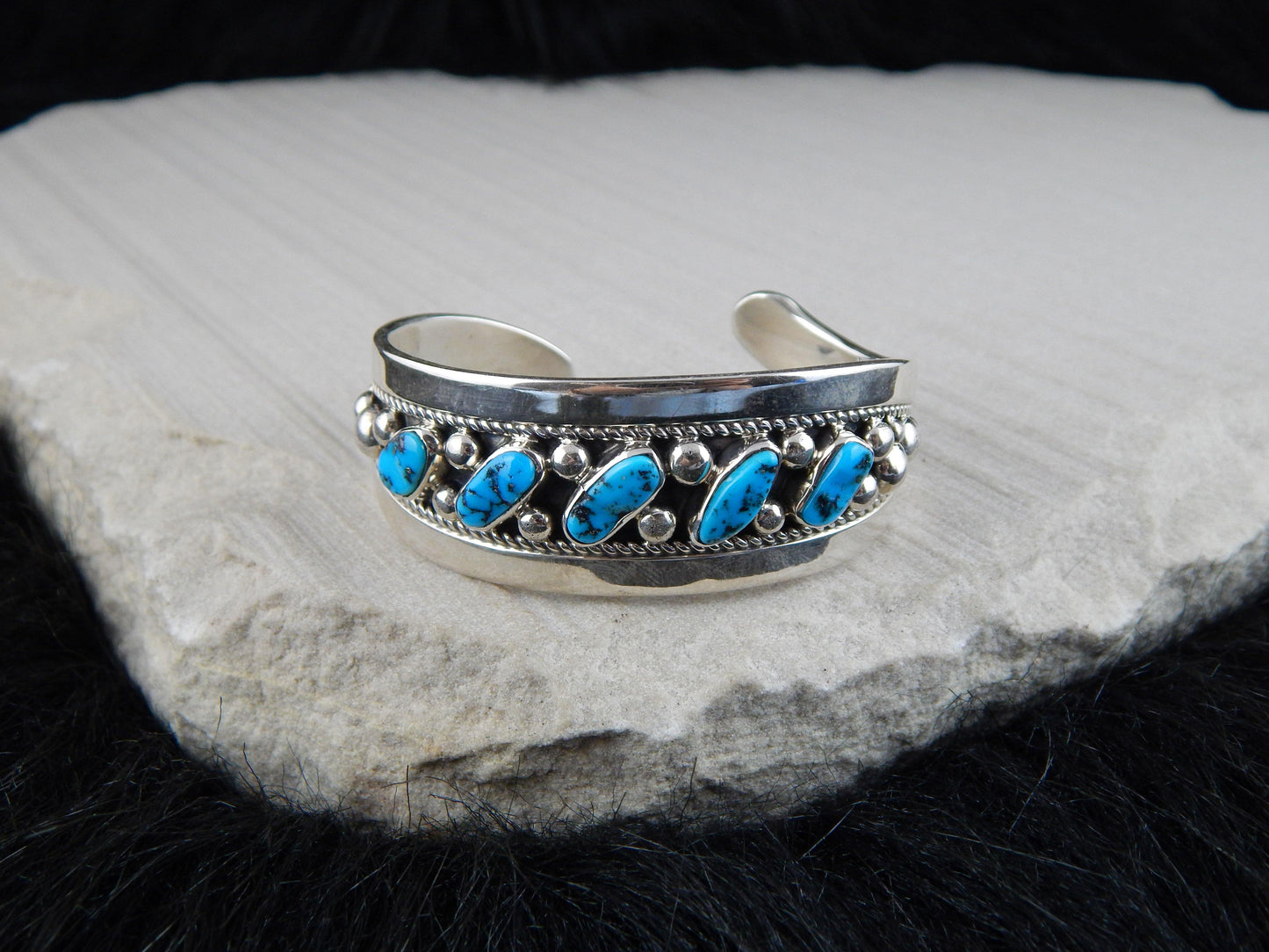 Navajo Sterling Silver & Turquoise Bracelet -Tommy Moore - High Lonesome Trading