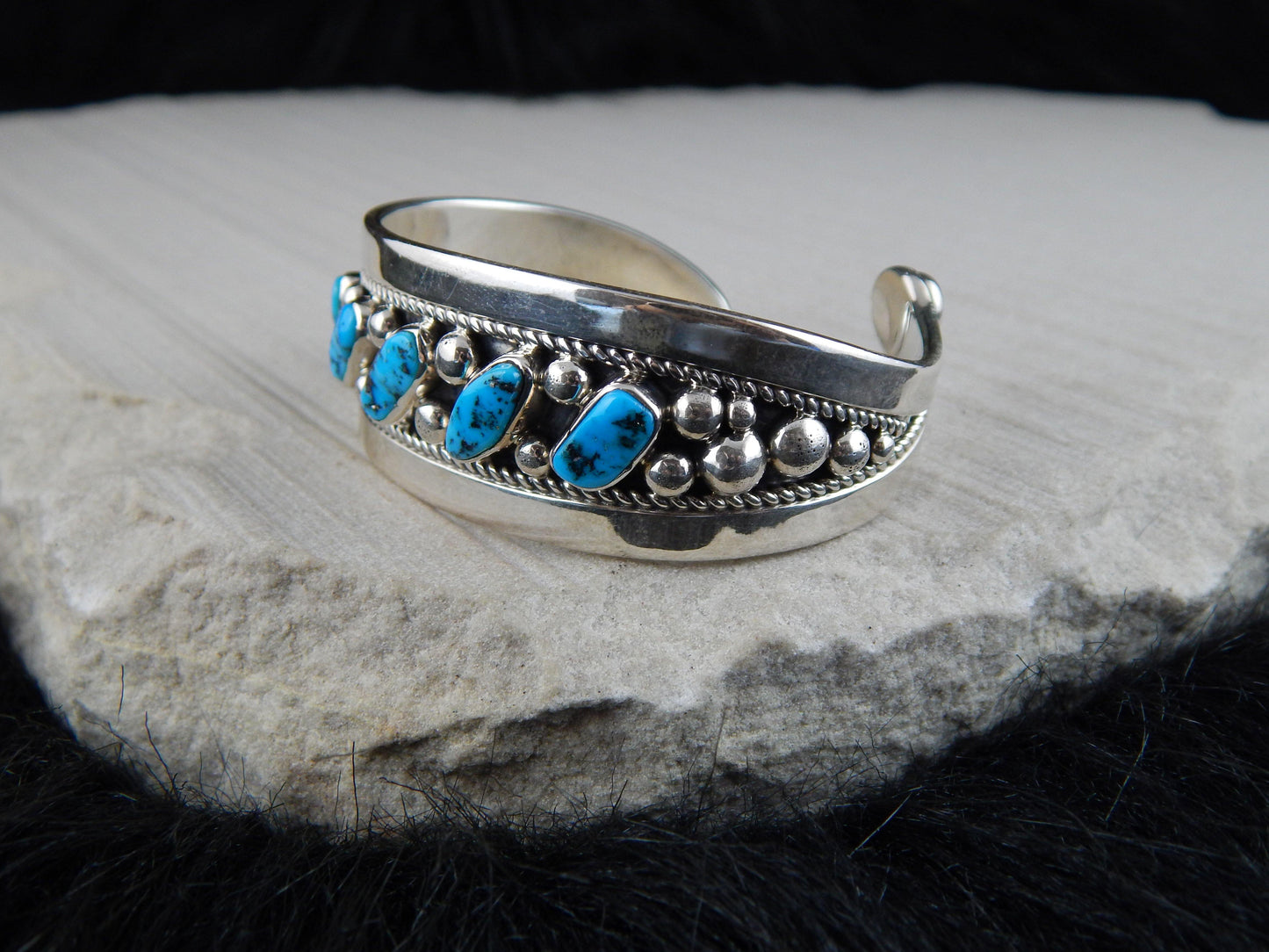Navajo Sterling Silver & Turquoise Bracelet -Tommy Moore - High Lonesome Trading