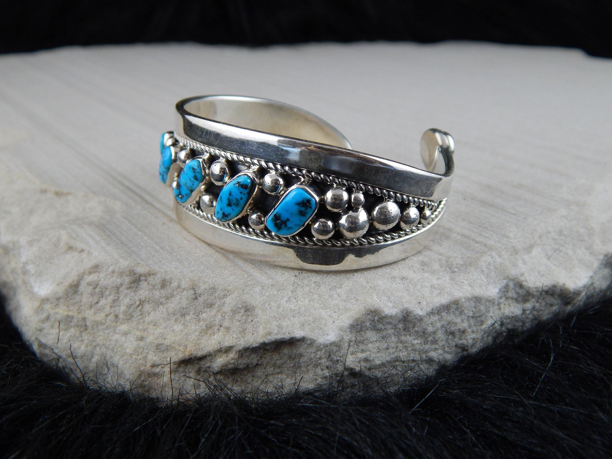 Navajo Sterling Silver & Turquoise Bracelet -Tommy Moore - High Lonesome Trading