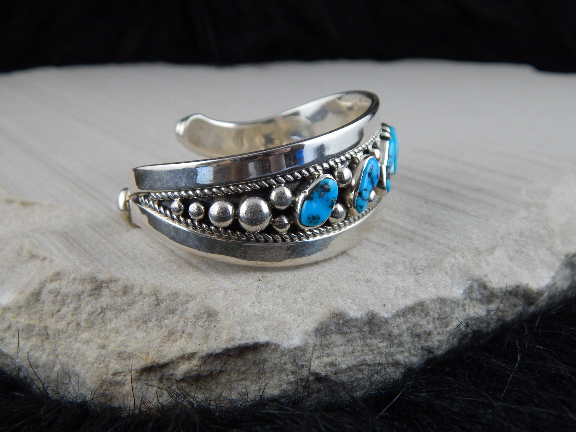 Navajo Sterling Silver & Turquoise Bracelet -Tommy Moore - High Lonesome Trading