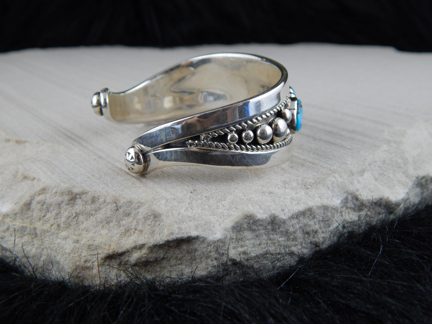 Navajo Sterling Silver & Turquoise Bracelet -Tommy Moore - High Lonesome Trading