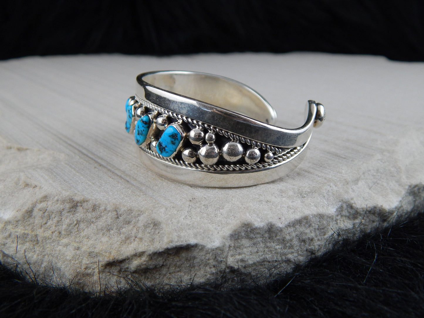 Navajo Sterling Silver & Turquoise Bracelet -Tommy Moore - High Lonesome Trading