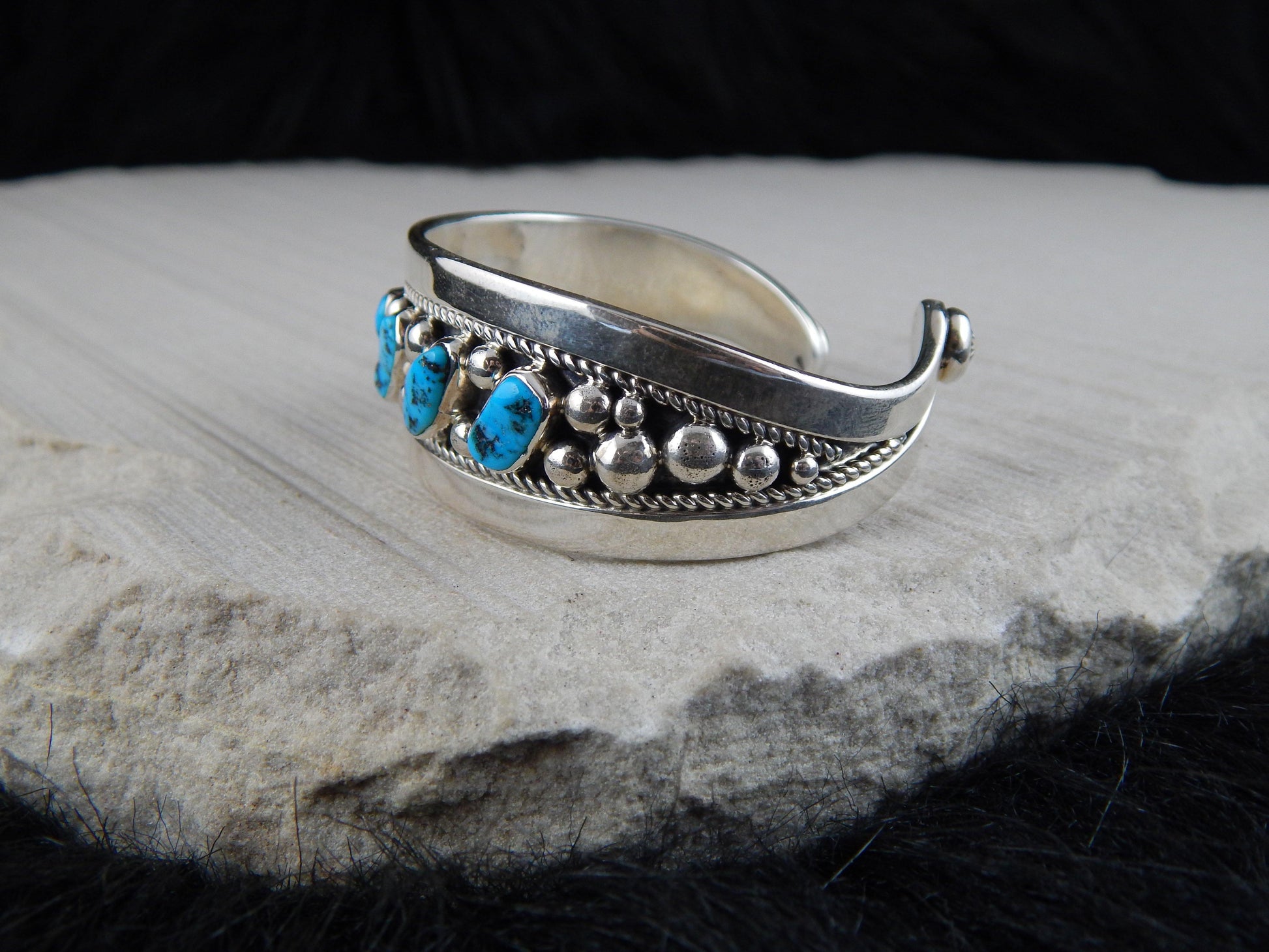 Navajo Sterling Silver & Turquoise Bracelet -Tommy Moore - High Lonesome Trading